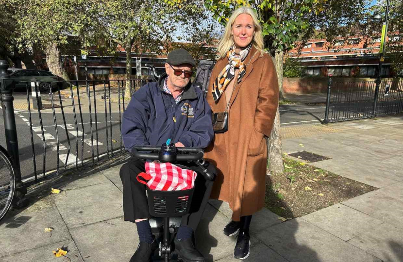 Julie Redmond with voter Dave Bennett in Somers Town